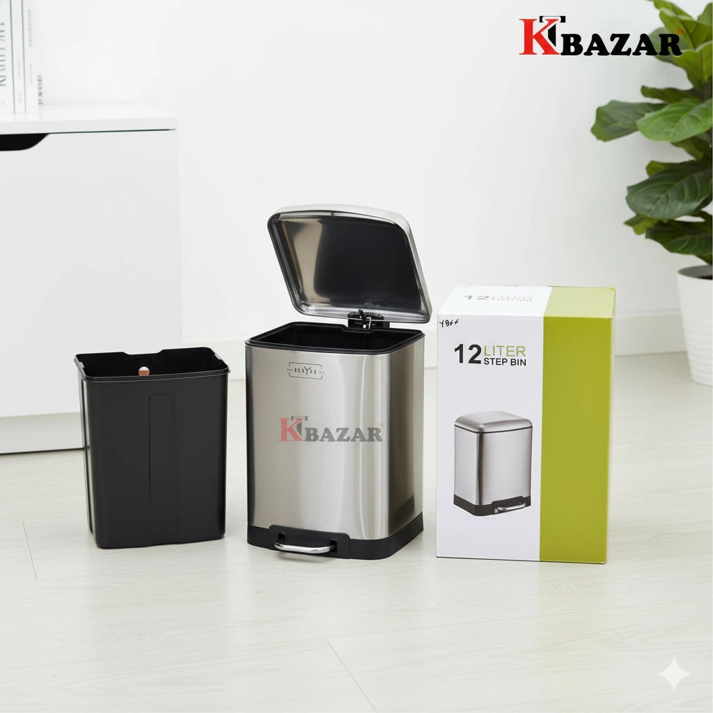 High-quality Stainless Steel Hydraulic Dustbin 12,6 Litre Square