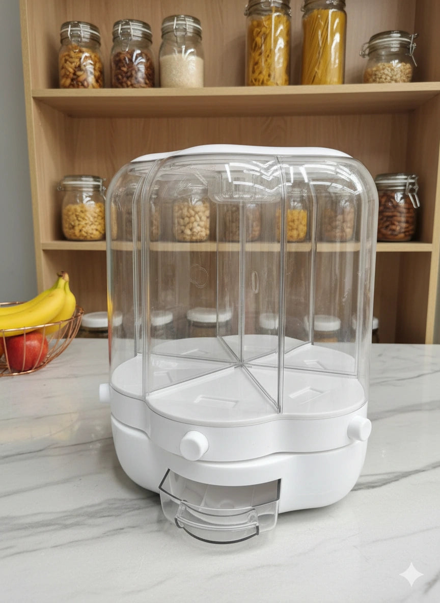 Rotating Grain Dispenser 6-Grid Dry Food Storage Container