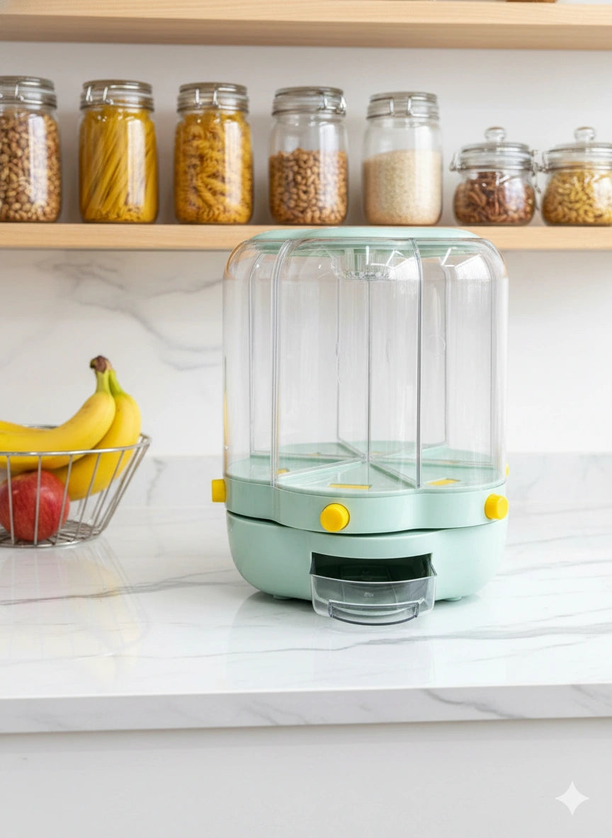 Rotating Grain Dispenser 6-Grid Dry Food Storage Container