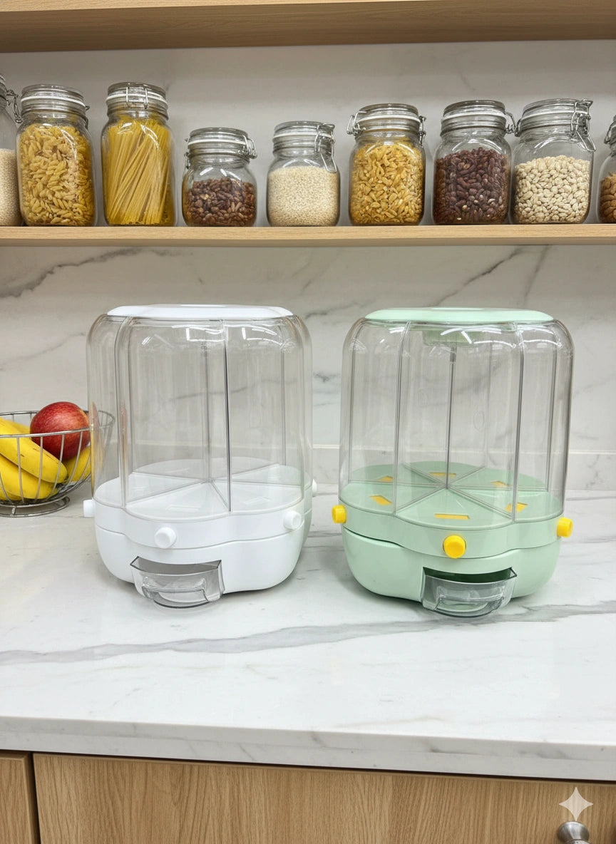 Rotating Grain Dispenser 6-Grid Dry Food Storage Container