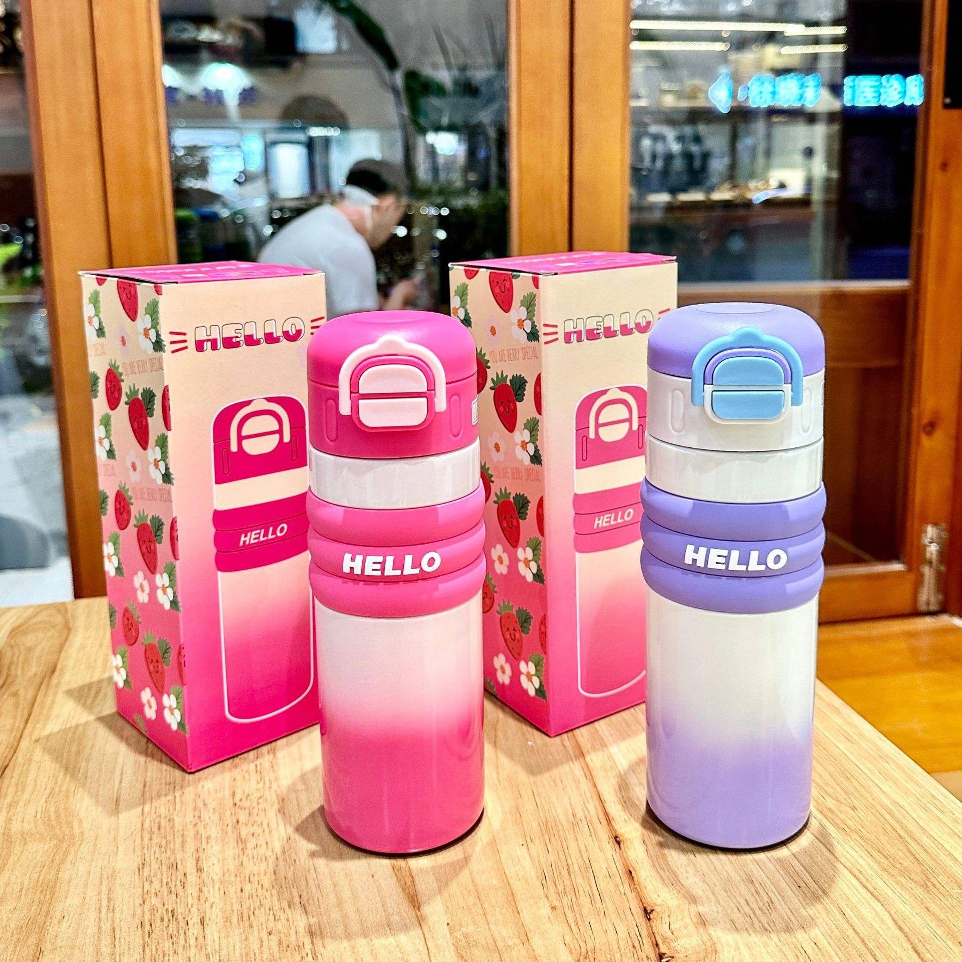 Stainless Steel Flask Water Bottle Gradient Kids Insulated Thermos Vacuum Cup Mug