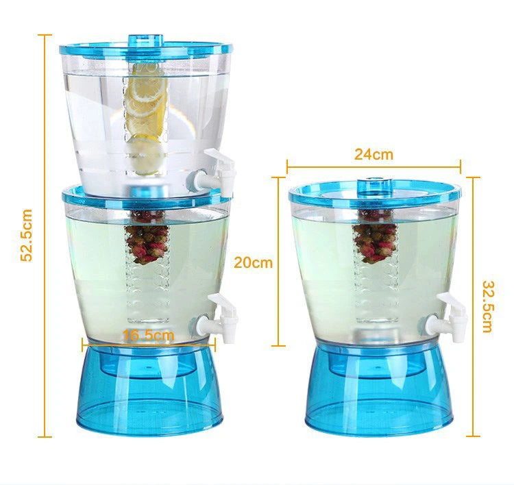 Clear and blue lemon squeezer with dimensions indicated