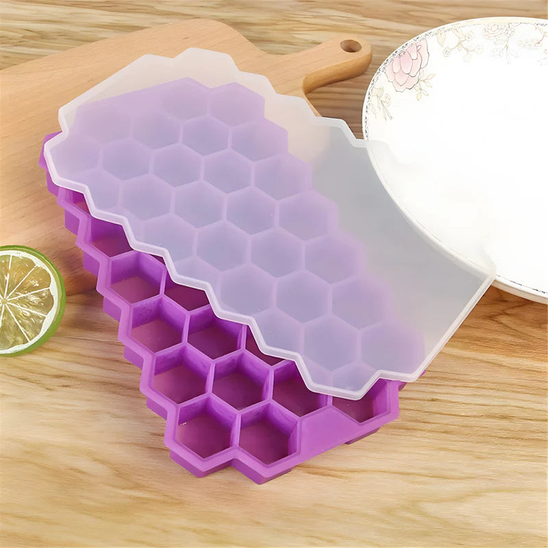 Honeycomb Silicone Ice Cube Tray With Lid