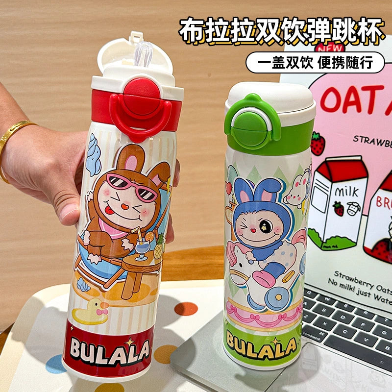 Dual-drink insulated water bottle made of 316 stainless steel for children