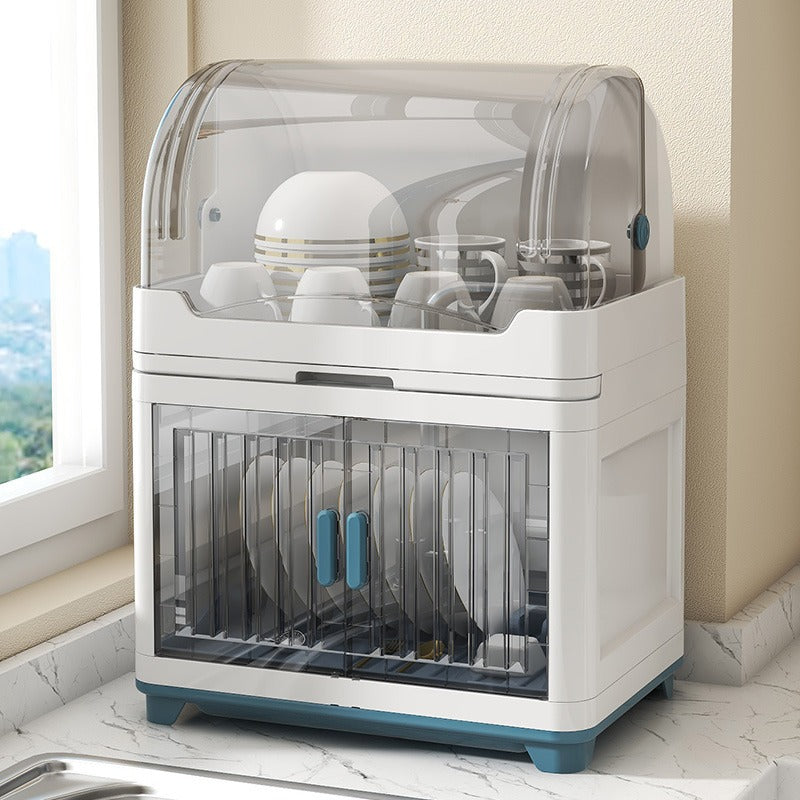 Kitchen dish and plate storage cabinet with draining function