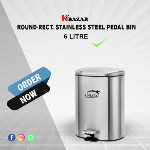 Round-Rect. Stainless Steel Pedal Bin 6/12 Litre