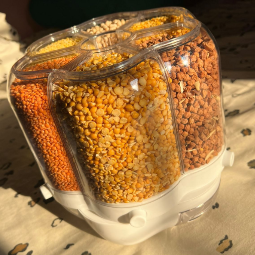 Rotating Grain Dispenser 6-Grid Dry Food Storage Container