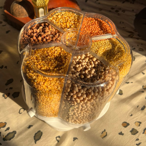 Rotating Grain Dispenser 6-Grid Dry Food Storage Container