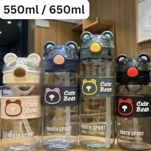 Cute Bear Youth Sport Water Bottle 550ml / 650ml – BPA Free Leak Proof Kids & Sports Bottle