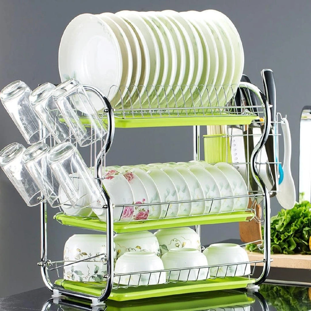 3 lier Dish Rack Stainless Steel Dish Drainer Utensil Holder