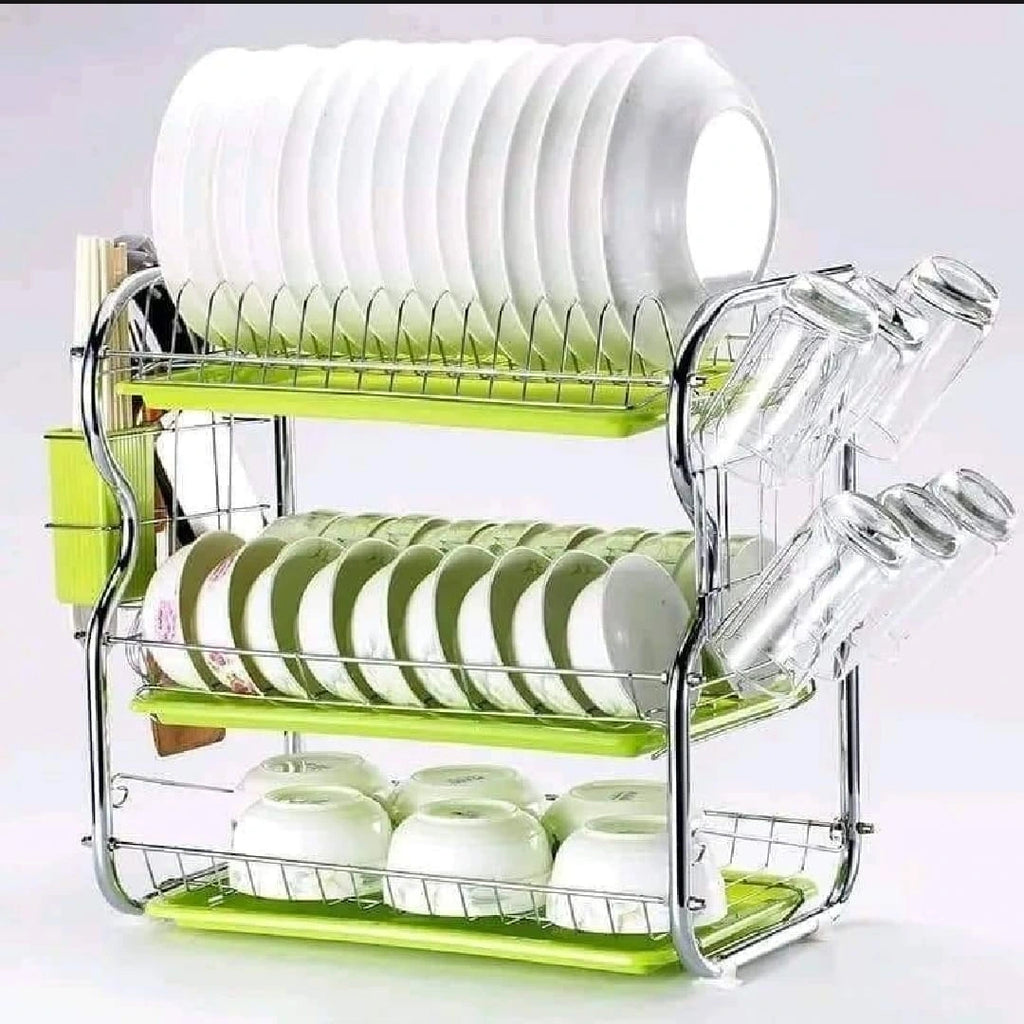 3 lier Dish Rack Stainless Steel Dish Drainer Utensil Holder