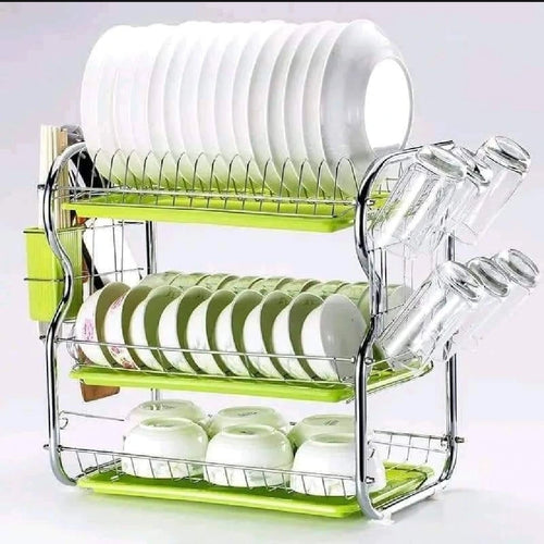 3 lier Dish Rack Stainless Steel Dish Drainer Utensil Holder