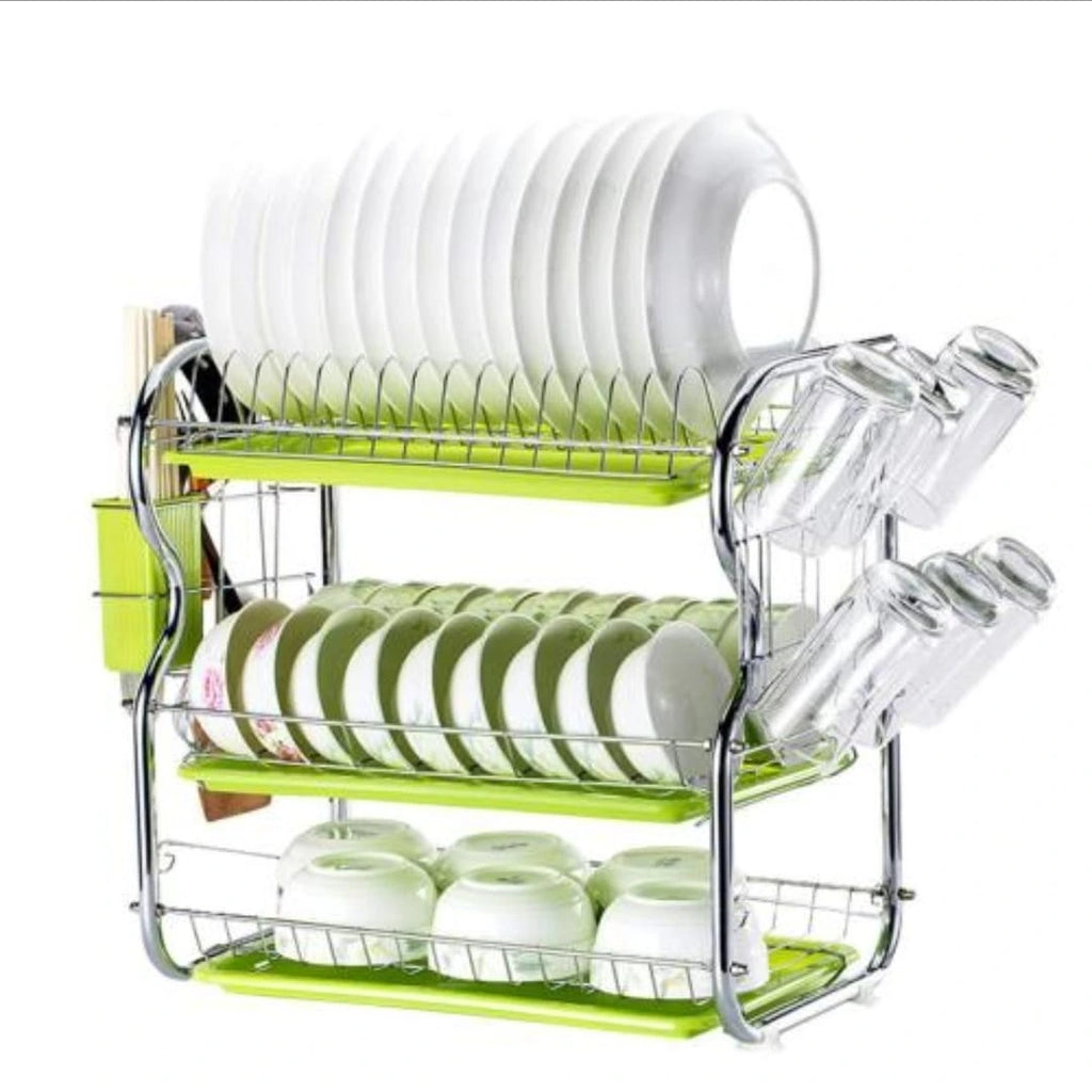 3 lier Dish Rack Stainless Steel Dish Drainer Utensil Holder