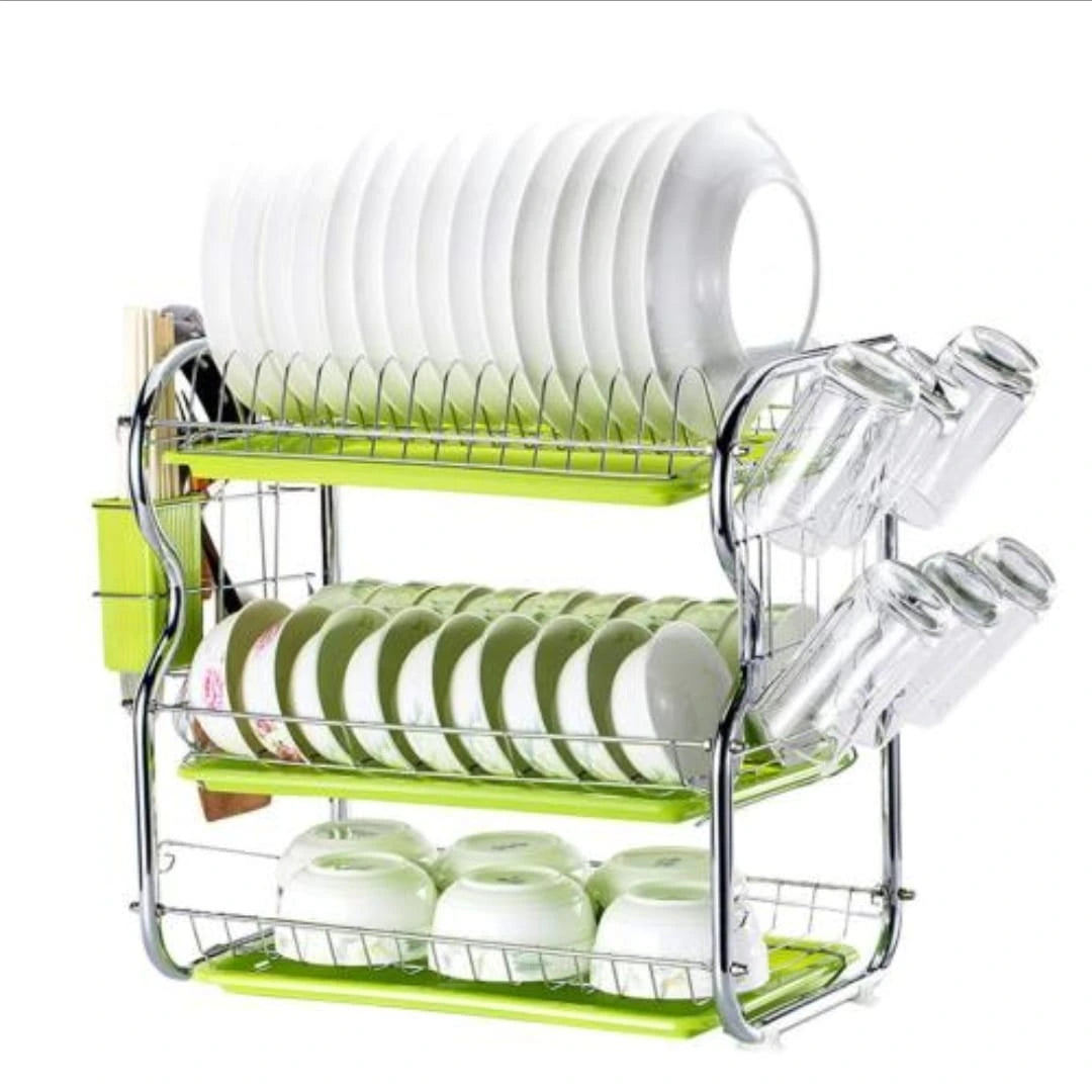 3 lier Dish Rack Stainless Steel Dish Drainer Utensil Holder
