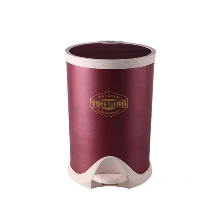 Maroon and beige trash bin with 'Yong Sheng' branding on a white background