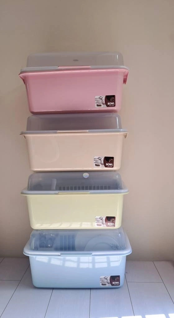 Large Covered Dish Drying Rack & Storage Box – Dustproof Kitchen Plate, Cup & Glass Organizer