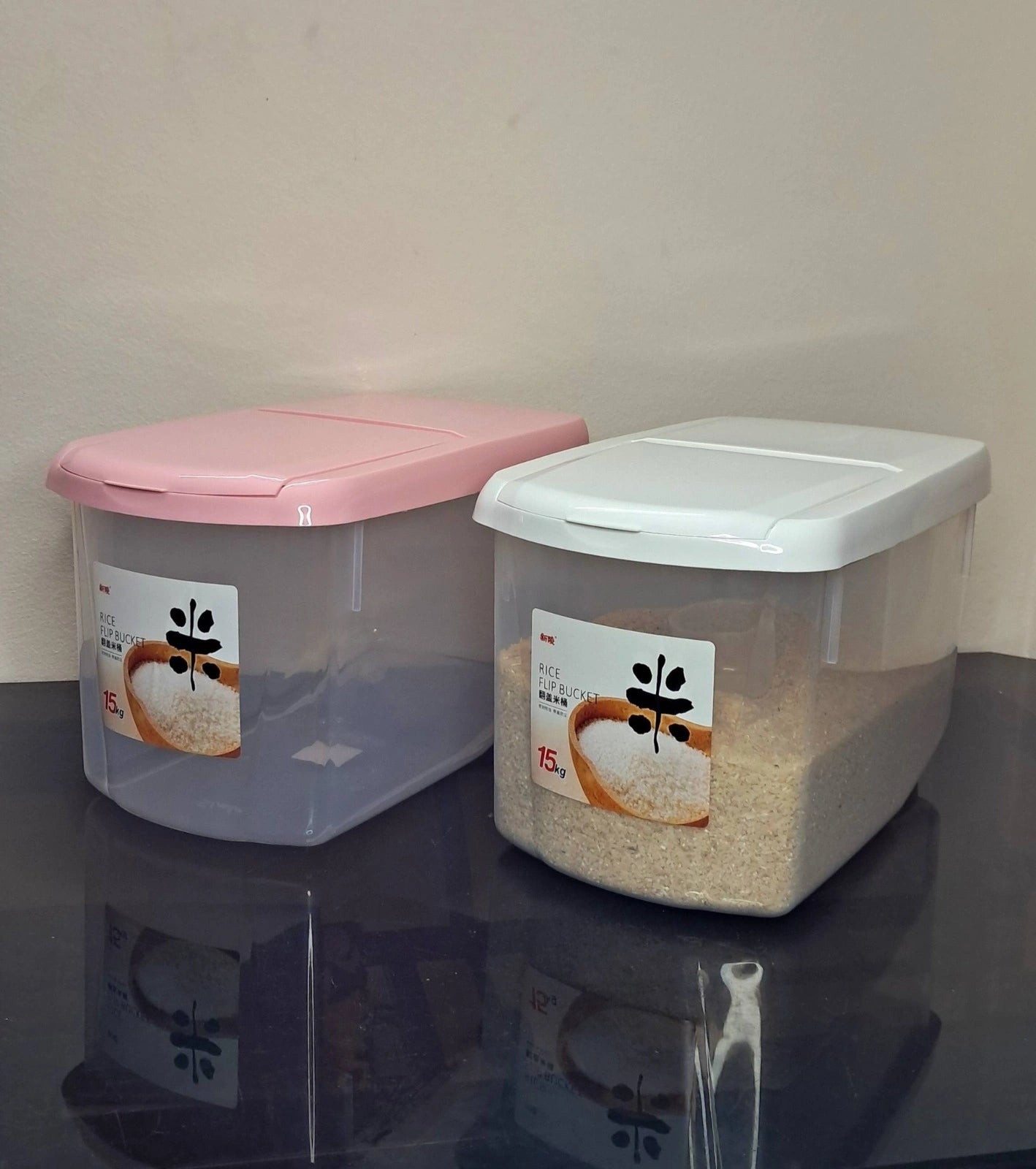 15KG Plastic Rice & Cereal Storage Container with Wheels – Airtight Food Grain Storage Bin for Kitchen Organization