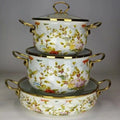 3 Pcs Floral Enamel Cookware Set with Glass Lid – Premium Cooking Pot Set for Modern Kitchen