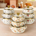 3 Pcs Floral Enamel Cookware Set with Glass Lid – Premium Cooking Pot Set for Modern Kitchen