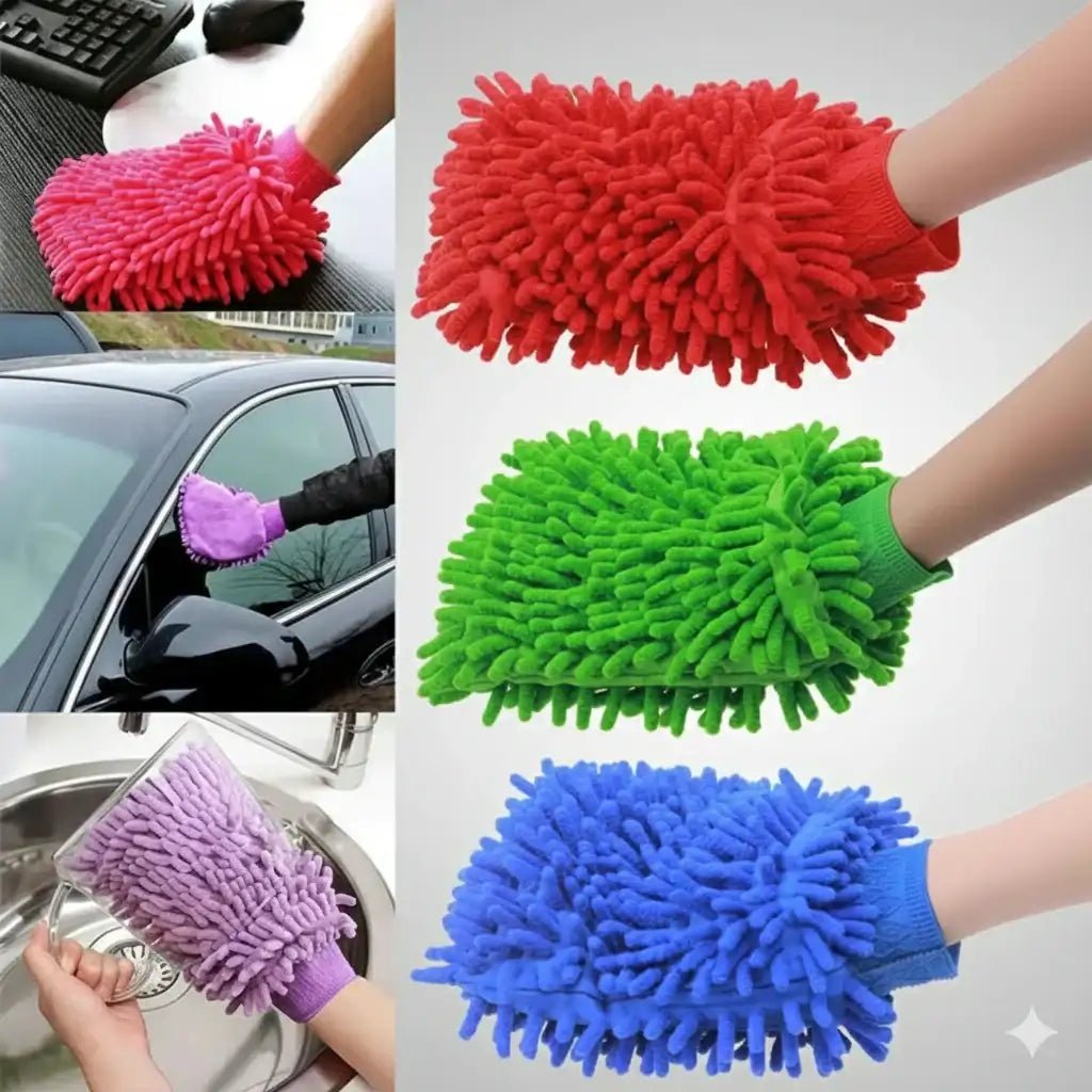 Chenille Microfiber Wash Glove for Car & Bike – Soft Double - Sided Cleaning & Detailing Mitt (1 Pc) - KT Bazar BD Shop