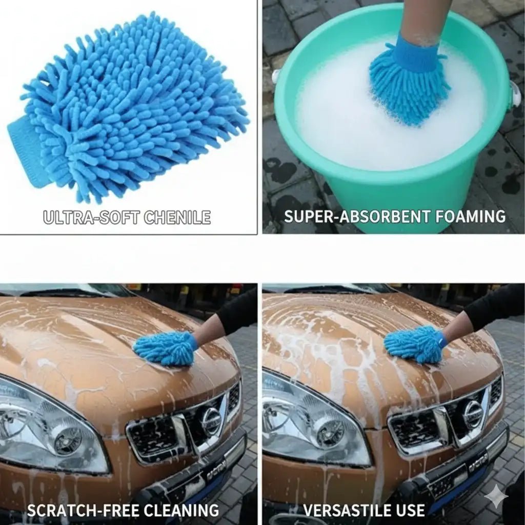 Chenille Microfiber Wash Glove for Car & Bike – Soft Double - Sided Cleaning & Detailing Mitt (1 Pc) - KT Bazar BD Shop