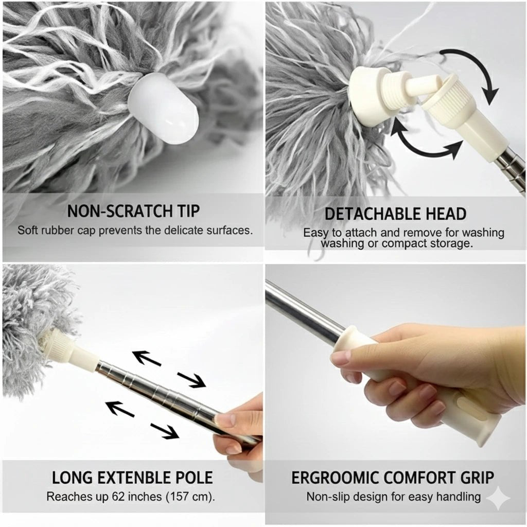 Flexible Extendable Microfiber Duster for Ceiling Fans & High Spaces – Bendable, Washable, Long Reach Cleaning Tool - KT Bazar BD Shop
