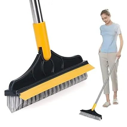 Floor Brush. 2 in 1 Floor Scrub Brush with Squeegee, Floor Brush Scrubber with Long Handle Plastic Wet and Dry Broom (Multicolor) - KT Bazar BD Shop