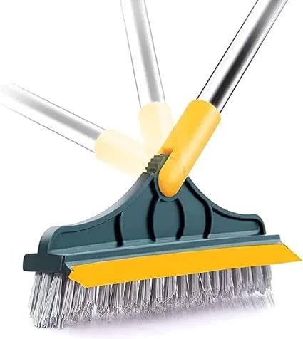 Floor Brush. 2 in 1 Floor Scrub Brush with Squeegee, Floor Brush Scrubber with Long Handle Plastic Wet and Dry Broom (Multicolor) - KT Bazar BD Shop