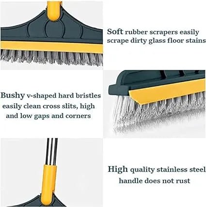 Floor Brush. 2 in 1 Floor Scrub Brush with Squeegee, Floor Brush Scrubber with Long Handle Plastic Wet and Dry Broom (Multicolor) - KT Bazar BD Shop