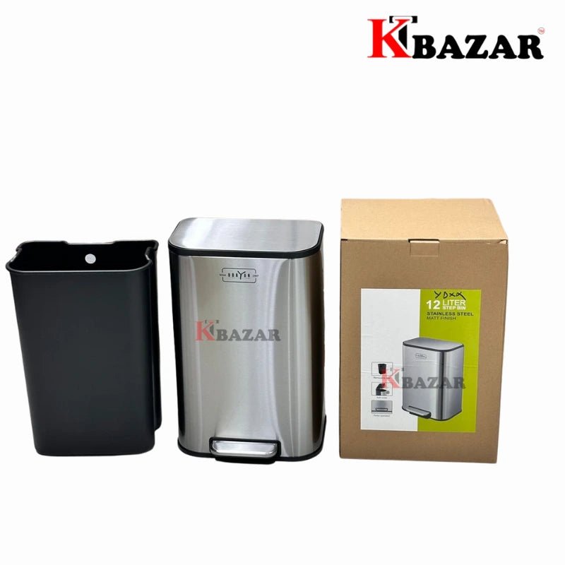 High - quality Stainless Steel Hydraulic Dustbin 12 Litre D Shape - KT Bazar BD Shop