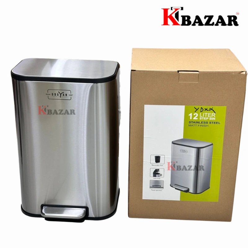 High - quality Stainless Steel Hydraulic Dustbin 12 Litre D Shape - KT Bazar BD Shop