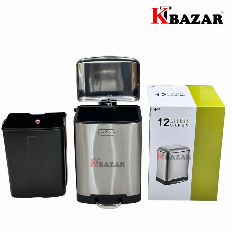 High - quality Stainless Steel Hydraulic Dustbin 12,6 Litre Square - KT Bazar BD Shop