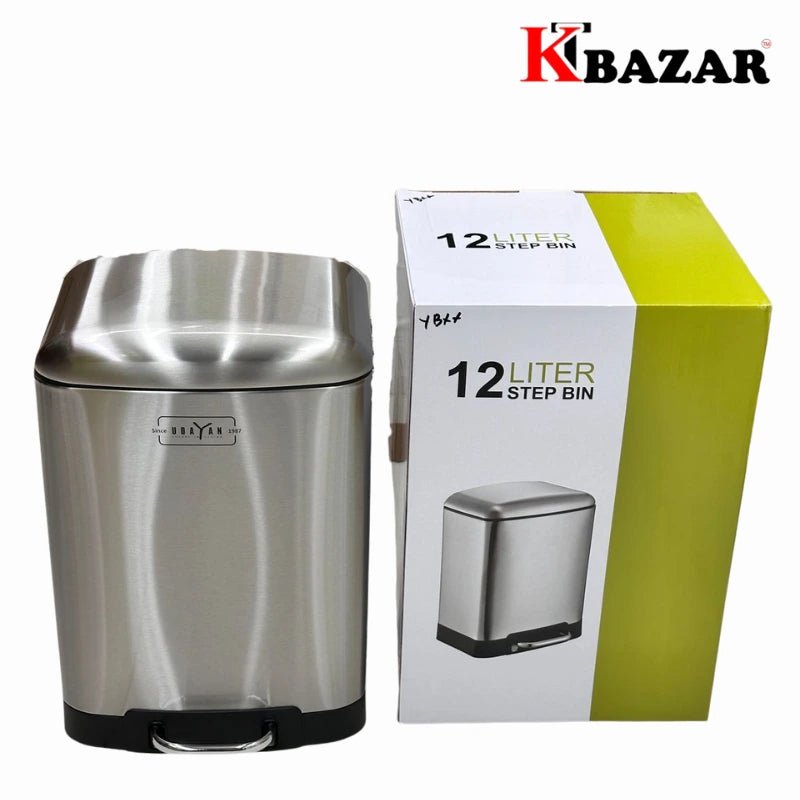 High - quality Stainless Steel Hydraulic Dustbin 12,6 Litre Square - KT Bazar BD Shop