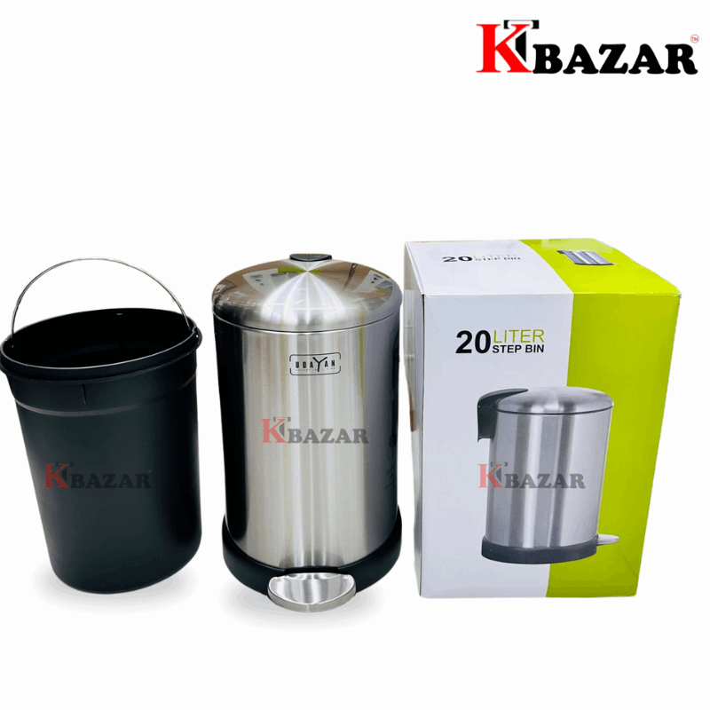 High - quality Stainless Steel Hydraulic Dustbin 20 Litre Round - KT Bazar BD Shop