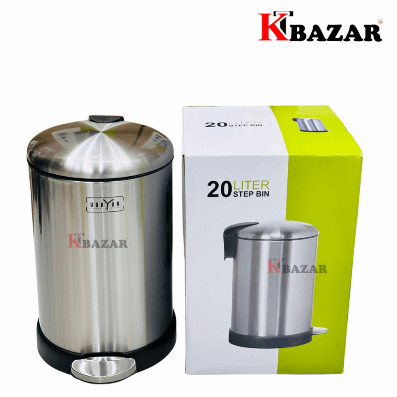 High - quality Stainless Steel Hydraulic Dustbin 20 Litre Round - KT Bazar BD Shop