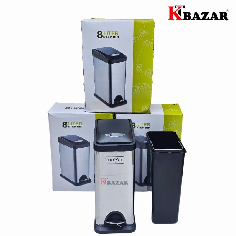 High - quality Stainless Steel Step Bin 8 Litre - KT Bazar BD Shop