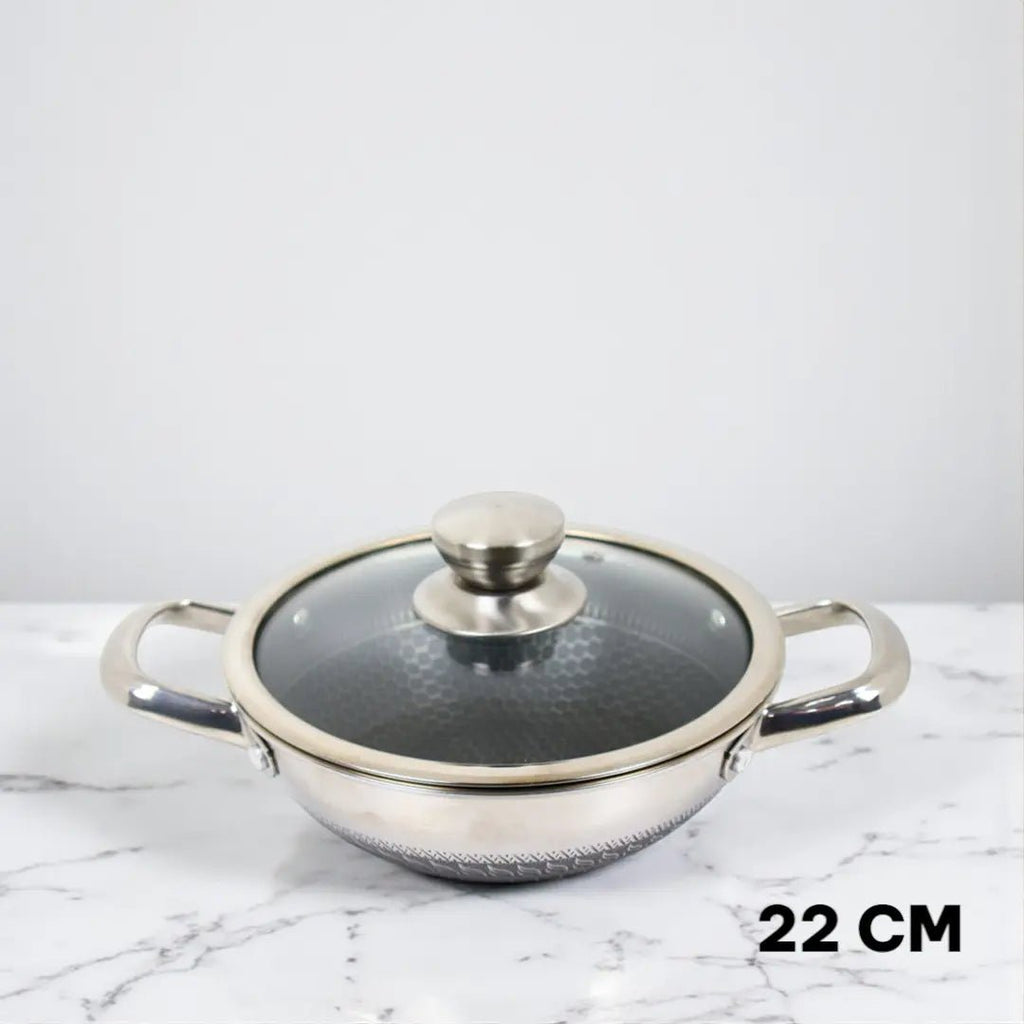 Honeycomb Design Stainless Steel Karai with Lid - KT Bazar BD Shop