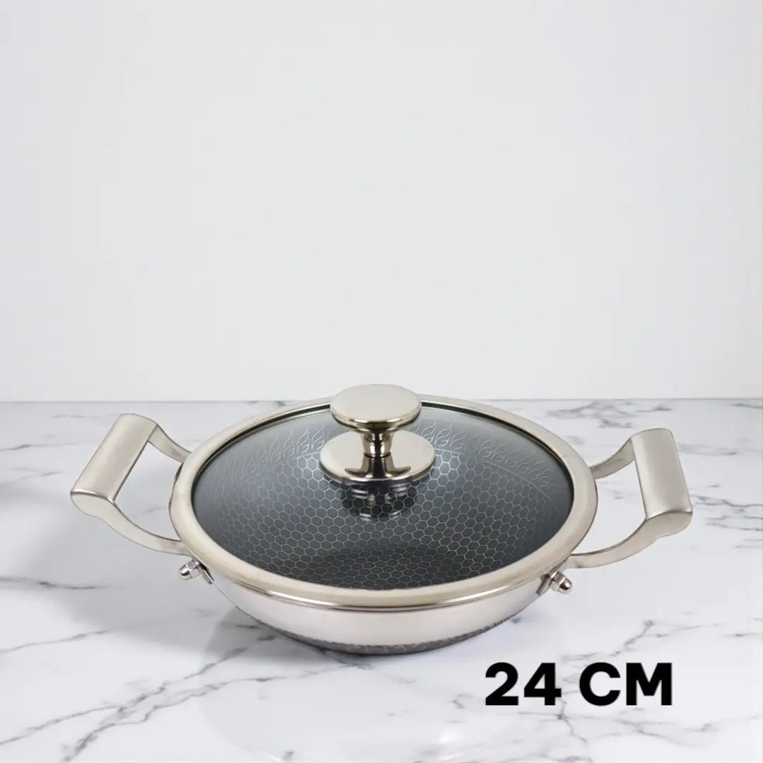 Honeycomb Design Stainless Steel Karai with Lid - KT Bazar BD Shop