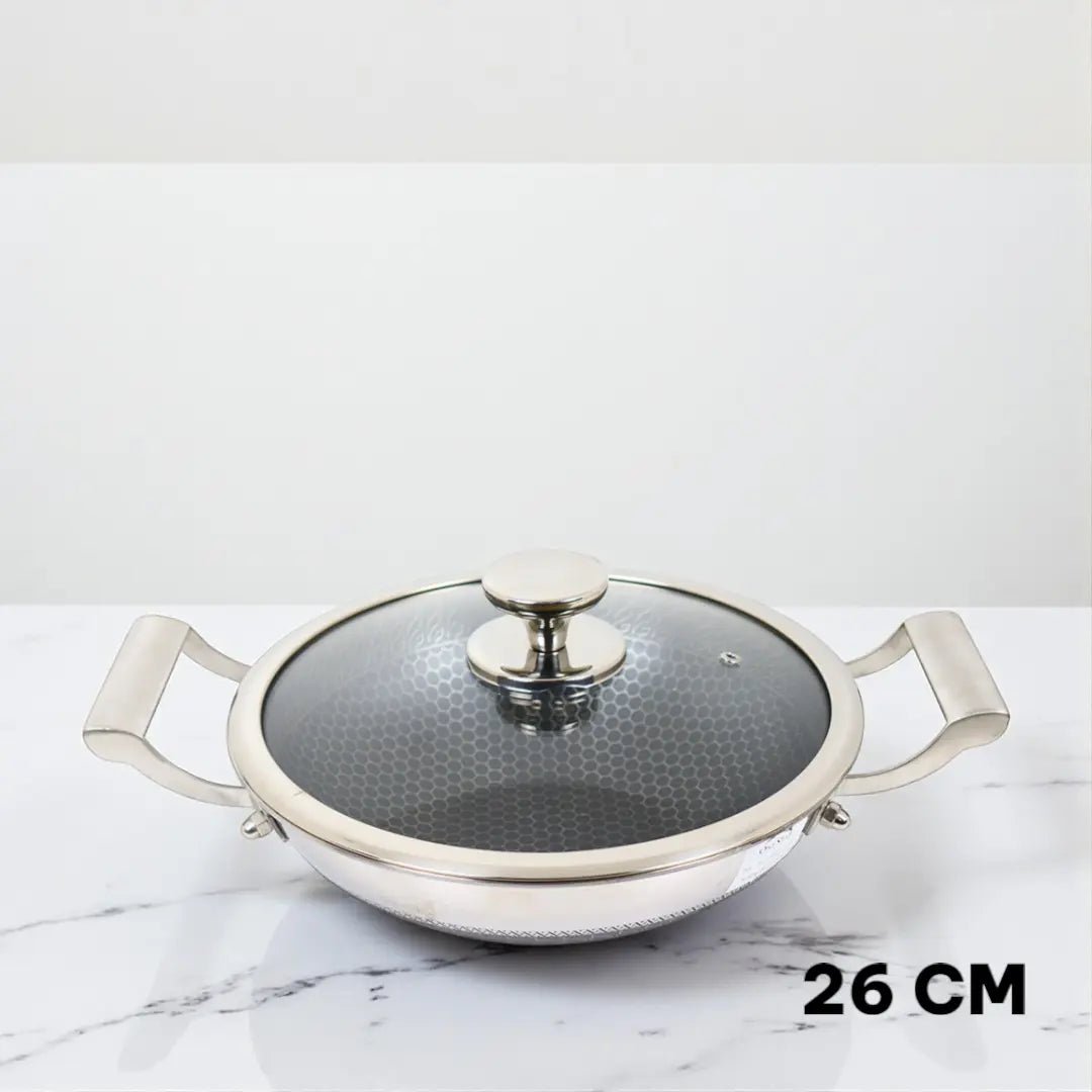 Honeycomb Design Stainless Steel Karai with Lid - KT Bazar BD Shop