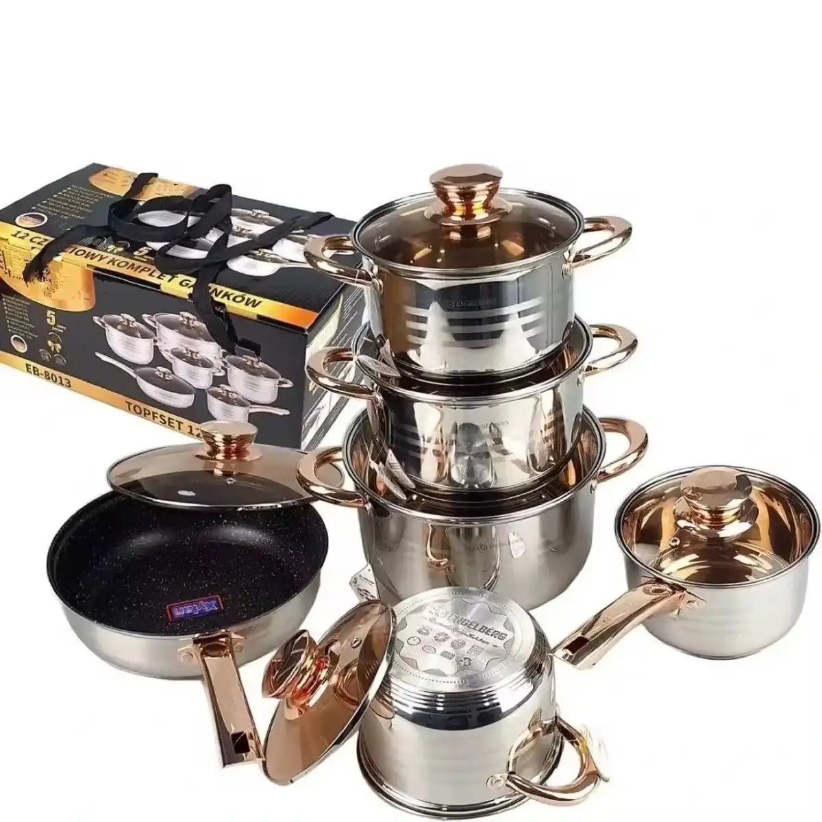 Kaisa Villa 12 Pcs Stainless Steel Cookware Set with Lid - KT Bazar BD Shop