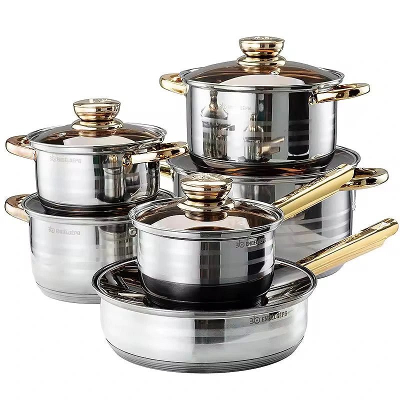 Kaisa Villa 12 Pcs Stainless Steel Cookware Set with Lid - KT Bazar BD Shop