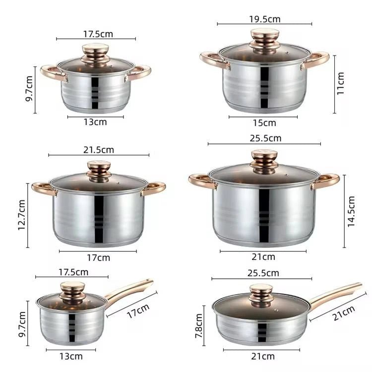 Kaisa Villa 12 Pcs Stainless Steel Cookware Set with Lid - KT Bazar BD Shop