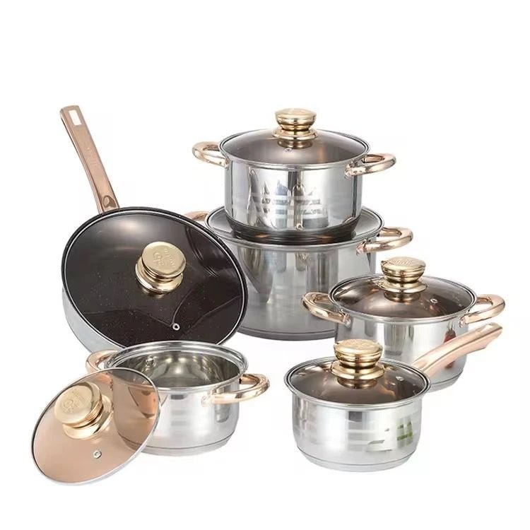 Kaisa Villa 12 Pcs Stainless Steel Cookware Set with Lid - KT Bazar BD Shop