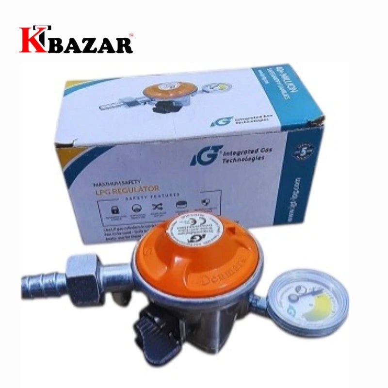 LPG gas regulator of Auto Safety with meter and safety device size - 22mm - KT Bazar BD Shop