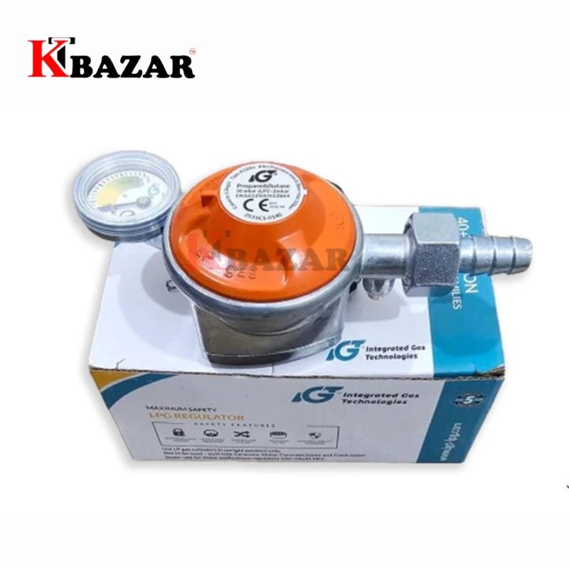 LPG gas regulator of Auto Safety with meter and safety device size - 22mm - KT Bazar BD Shop