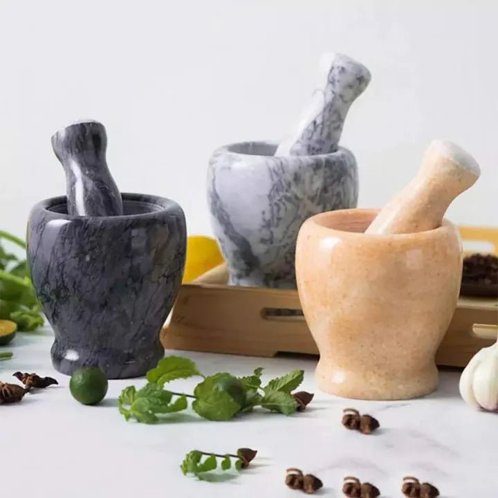 Marble Mortar & Pestle Set – Handheld Grinder for Spices, Herbs & Garlic (White, 1pc) - KT Bazar BD Shop