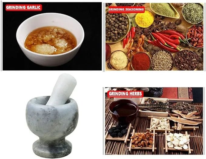 Marble Mortar & Pestle Set – Handheld Grinder for Spices, Herbs & Garlic (White, 1pc) - KT Bazar BD Shop