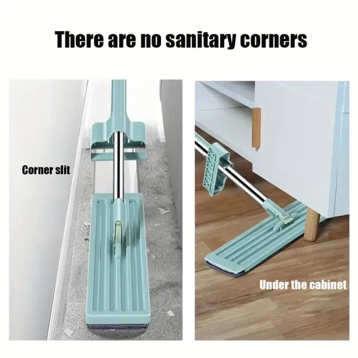 Microfiber Flat Mop Hand Free Squeeze Cleaning Floor Mop With 2 Washable Mop Pads Lazy Mop Household Cleaner Tools - KT Bazar BD Shop