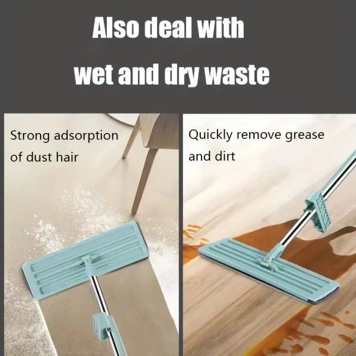Microfiber Flat Mop Hand Free Squeeze Cleaning Floor Mop With 2 Washable Mop Pads Lazy Mop Household Cleaner Tools - KT Bazar BD Shop
