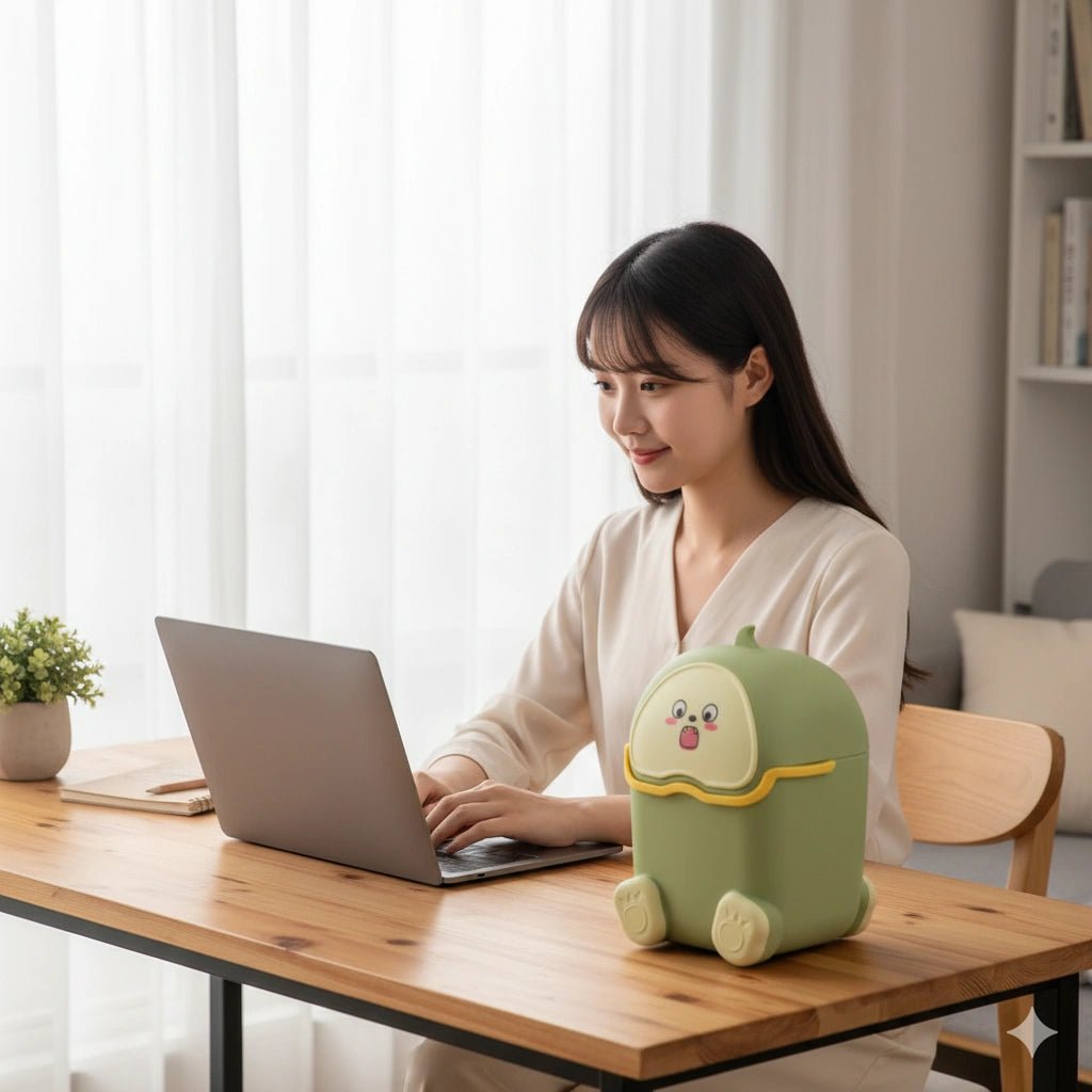 Mini Cute Tabletop Trash Bin – Stylish Small Waste Basket with Lid for Car, Bedroom & Bathroom - KT Bazar BD Shop